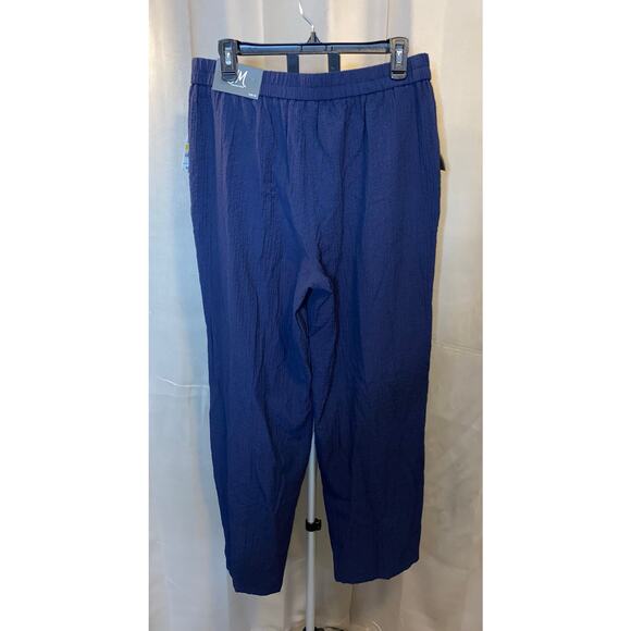 NWT JM Collection Textured Pull On Pants Size Medium Blue Elastic Waist Wide Leg - Picture 2 of 9